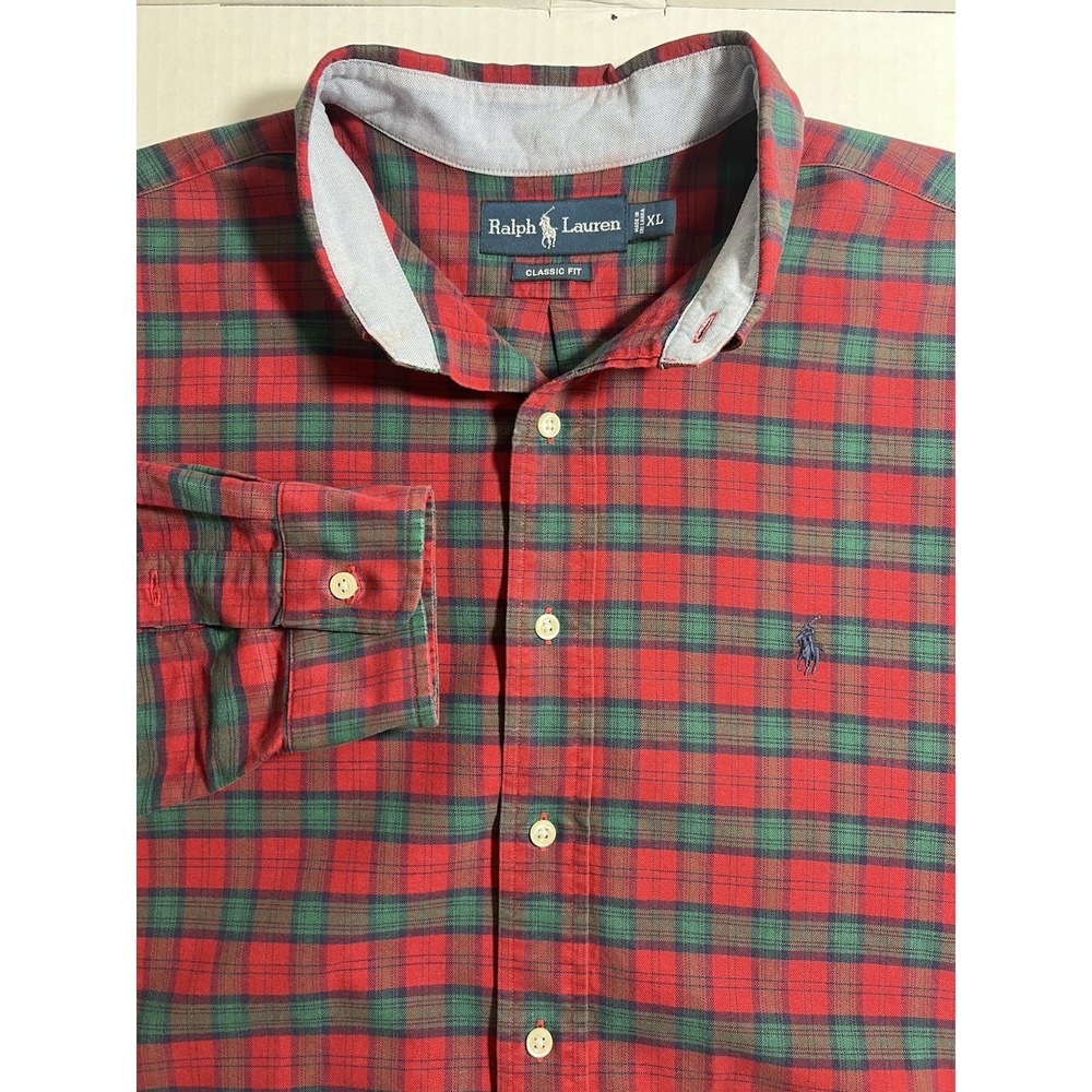 Ralph Lauren Classic Fit Tartan Plaid Button Down Shirt Red Green XL